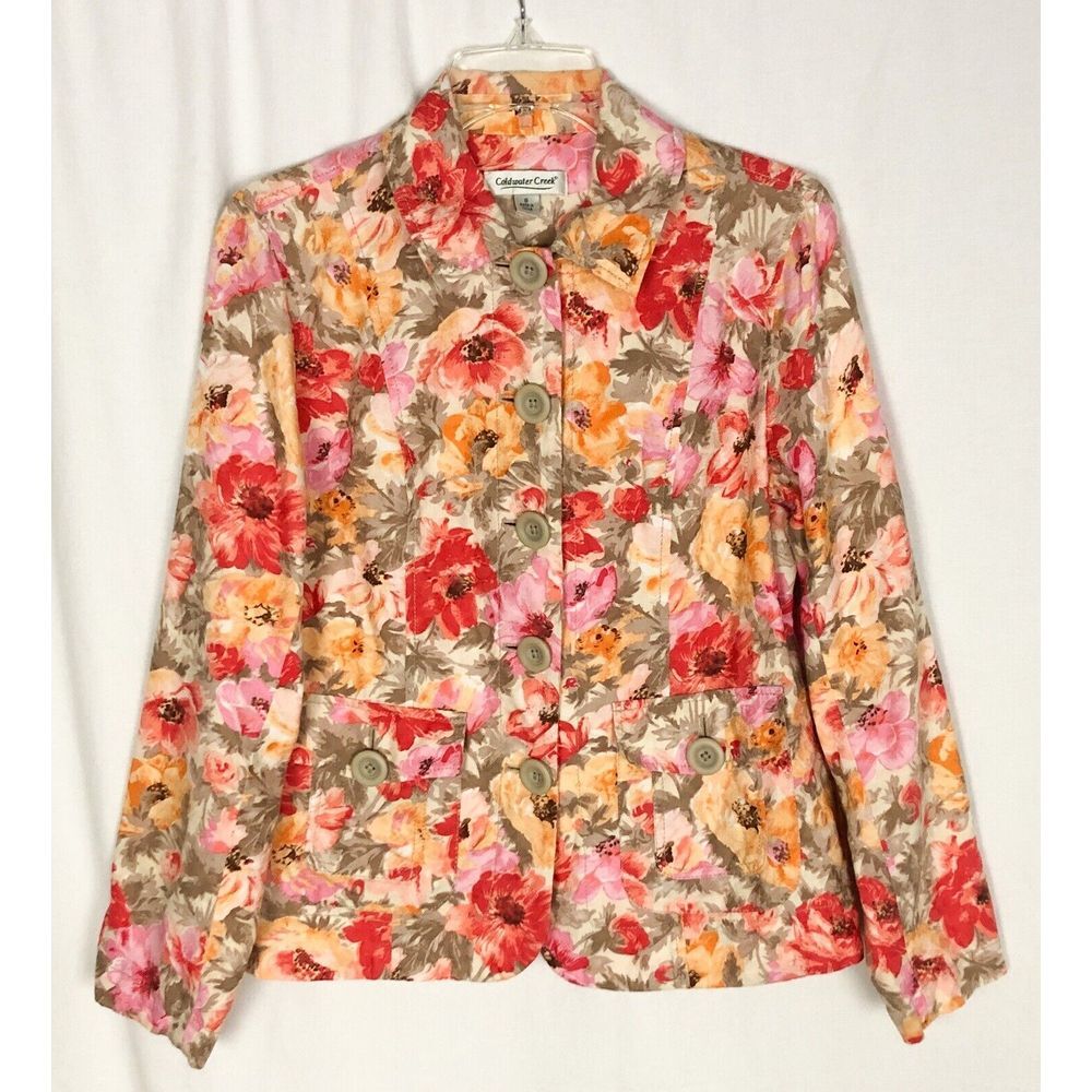 Coldwater creek Size 8 Multicolor floral print button down long sleeve jacket‎